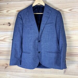 Ledbury Sport Coat Mens 38R Blue Glen Plaid Wool Silk Linen Blazer Italy Luxury